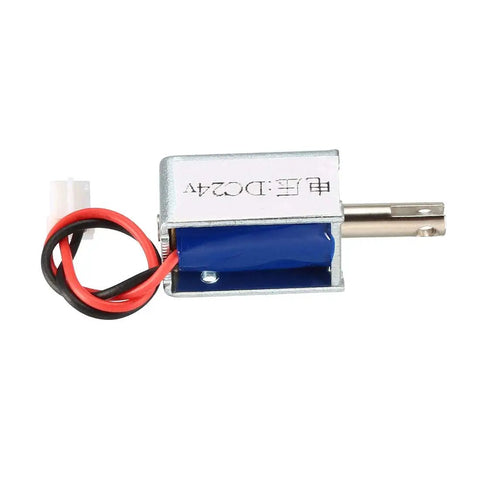 Heavy Duty DC 24V Pull Type Electromagnet Open Frame Actuator For Code Lock Door Lock, Linear Motion Magnetic Lock Module, Easy Install, 11.52W Power, Plug And Play Ready, Great For Home Appliances And Vending Machines., open-frame metal solenoid with red and black wires