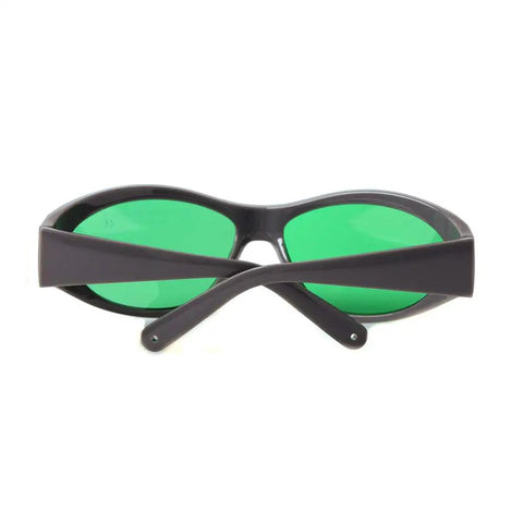 Laser Safety Eye Protection Gear For 635Nm To 660Nm And 808Nm To 830Nm Plus 900Nm To 1100Nm Beams with green lenses and sturdy frame.