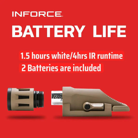 400 Lumen Gen 2 Weapon Light With White Light And IR Flat Dark Earth Finish Built From Nylon showing 1.5-hour runtime