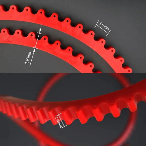 Dead Nuts Reliable 78 Inch Flexible Curve Template For Woodworking showing red polyethylene guide strips with measurements 16mm and 18mm.