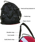 Durable Scuba Regulator Bag With Padded Compartment For Dive Gear And Snorkeling Equipment Travel Ready With Top Carry Handle Zipper Closure Keeps Your Regulator Safe During Transport And Storage showing interior features, hook and loop fasteners, padded compartment, and detachable strap.