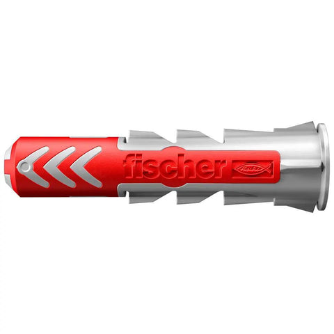 Close-up of red and gray anchor from ProfiBox DuoPower All In One Wall Fixings Kit Universal Concrete Hollow Material and Drywall Anchors with PZ Screws