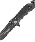 Border Guard SWBG10S Folding Knife With 3.1 Inch Serrated Tanto Blade 7Cr17MoV High Carbon Stainless Steel Aluminum Handle