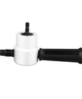 Double Head Metal Nibbler Cutter Drill Attachment with a black handle and alloy steel body for easy sheet metal cutting.