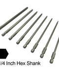 Long Torx security screwdriver bit set — top view, 8 pcs, 150 mm length, 1/4 in hex shank, S2 steel