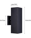 Outdoor Porch Light 2 Pack Dusk to Dawn Photocell Sensor Wall Sconces Waterproof Matte Black Aluminum Rectangular Tubes with Tempered Glass Cover ETL Listed Exterior Lighting for Homes showing dimensions.