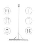 Heavy Duty Landscape Rake For Land And Water, 36 Inch Head Aluminum Lake Weed Rake With 75 Inch Handle, Loosen Soil, Clear Leaves And Weeds