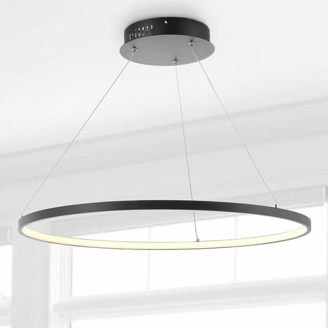 Modern LED Ring Pendant Light With Minimalist Halo Design, 31.5 Inch Ceiling Chandelier in White Finish, aluminum and acrylic