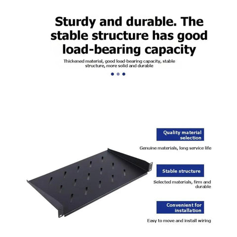 Heavy Duty Vented Cantilever Tray For 1U Rack Mount Server Shelf, sturdy black metal, stable structure for 19 inch network gear.