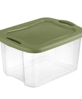 Heavy Duty 2 Pack 40 Quart Clear Plastic Storage Bins Stackable Totes With Secure Snap Lids And Grip Carry Handles, transparent with green lid.