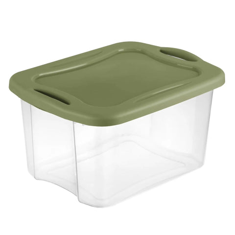 Heavy Duty 2 Pack 40 Quart Clear Plastic Storage Bins Stackable Totes With Secure Snap Lids And Grip Carry Handles, transparent with green lid.
