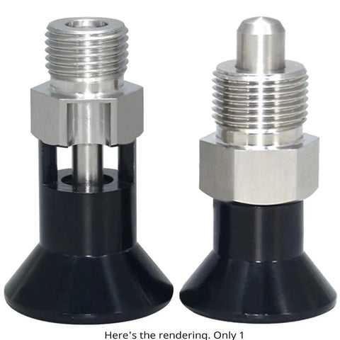 Beefed Up Stainless Steel Mini Indexing Plunger With Easy Turn Adjustment Knobs For Bullseye Accuracy Inside Tight Mechanical Jigs And Shop Workbenches MT635, showing dual stainless steel plungers with black bases.