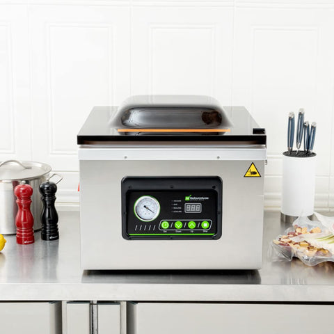 Pro Grade Chamber Vacuum Sealer Packs A Solid Punch With Sturdy 16 Inch Seal Bar And Whisper Quiet Motor on kitchen counter