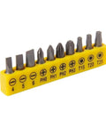 Top Tier 10 Piece Torx Impact Driver Bit Set With Hex Shank For Phone Repair And Electronics, Anti Slip Power Bits For Tough Jobs In Compact Case Storage. 10-piece steel bit set in yellow holder