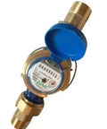 1-1/2 Inch Water Meter With Pulse Output For Gallon Measurement Inline Horizontal Flow Meter kit, brass, exposed dial close-up.