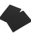 Close-up of 4-pack black self adhesive rubber floor protector pads for furniture, 0.4 cm thick 4.3 x 14 cm, shields floors from scratches.