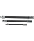 Flexible Socket Extension Bar Set, 3 piece in chrome finish with 360 swivel shaft, perfect for drill compatibility in tight spots