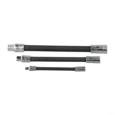 Flexible Socket Extension Bar Set, 3 piece in chrome finish with 360 swivel shaft, perfect for drill compatibility in tight spots