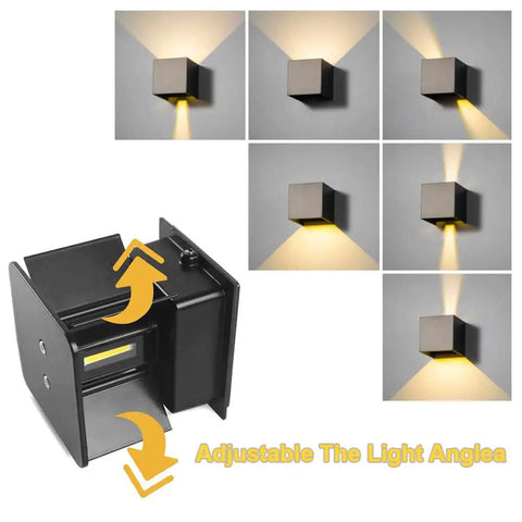12W LED Wall Sconces Set of 2 Black Up and Down Square Wall Lamps 3000K Warm White Adjustable Beam Indoor Outdoor Lighting