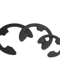 Pro Grade 300 Piece External Retaining Ring Kit, black alloy steel E clip snap rings in three sizes, corrosion resistant