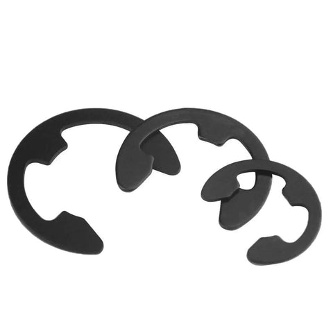 Pro Grade 300 Piece External Retaining Ring Kit, black alloy steel E clip snap rings in three sizes, corrosion resistant