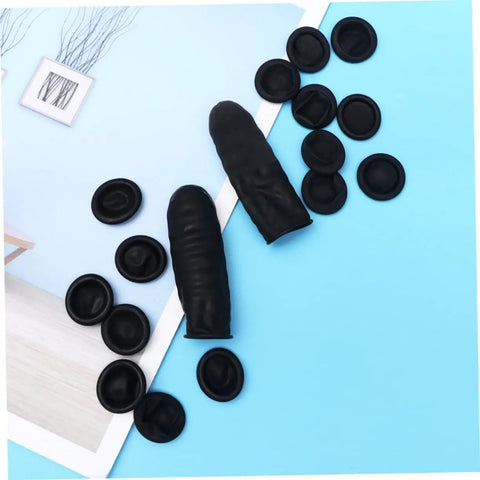 1000 Pack Antistatic Finger Cots Providing A No Sweat Grip That Shields Precise Electronics During Heavy Mechanic Work And Warehouse Tasks While Delivering Knockout Quality On A Tight Budget display on blue background.