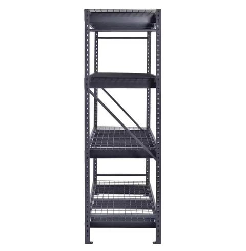 Heavy Duty Steel Shelving Unit with Badass Strength and Four Wire Shelves Features Industrial Grade Construction and Adjustable Levels for Garage Warehouse Storage 77X24X72 Inches, front view.