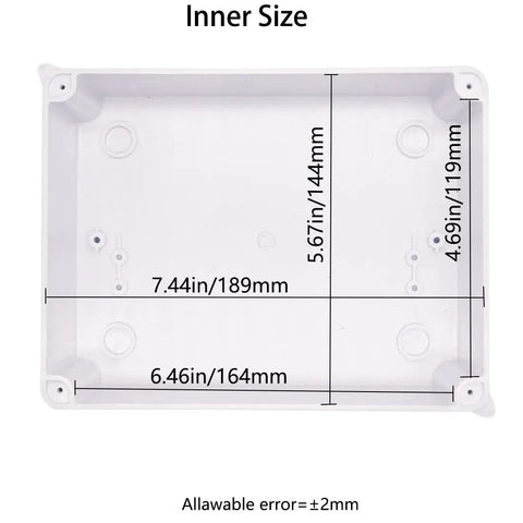 Inner dimensions of the Heavy Duty Junction Box With Ten Open Slots IP65 Waterproof Dustproof ABS Plastic Project Enclosure Wall Mount Electrical Panel For Diy Guys And Pros With No Sweat Install White.
