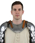 Front view of Heavy Duty Badass Medieval Iron Gorget And Spaulders Armor Set For Viking Crusader Pauldrons Steel Handmade Scale Armor
