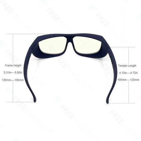 Back view of OD 6+ CO2 Laser Safety Glasses 9000nm-11000nm For 10600nm Laser, 95 Percent Visible Light, EN207 Approved Black Frame