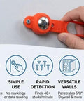 Luocute Magnetic Stud Finder 27 Lbs Force, Compact Handheld Design held in hand, detecting wall studs against a gray wall.