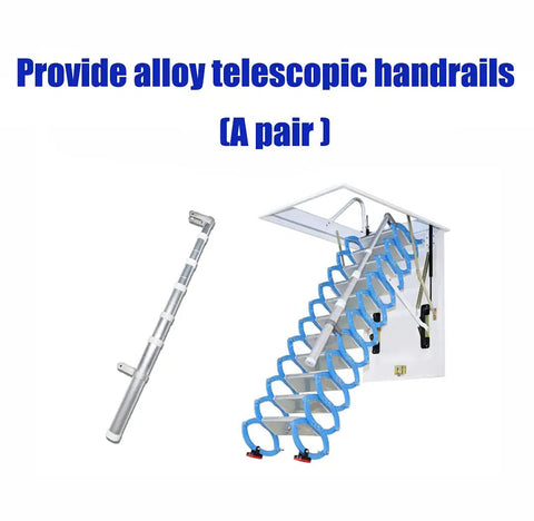 Rock Solid Remote Controlled Electric Loft Ladder With Grippy Handrails And Slick Retracting Folding Stairs, close-up of alloy handrails.