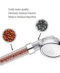 Filter Shower Head With Hose And Shower Arm Bracket, transparent handheld with built-in filtration beads and water quality text