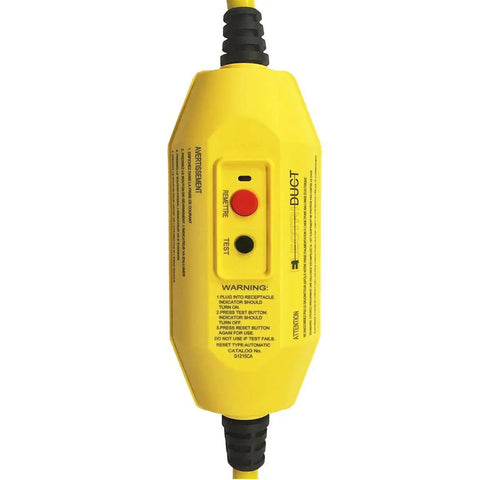 Yellow GFCI Inline Power Adapter with 18 Inch Cord, Outdoor Waterproof, 15 Amp, 12 Gauge SJTW Cable, Auto Reset GFI Protector