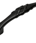Side view of a Ten Pack Flat Black Braided Cabinet Hardware Handle Pull With 3 Inch Hole Centers, 4-3/4 Inch Length, made of metal.