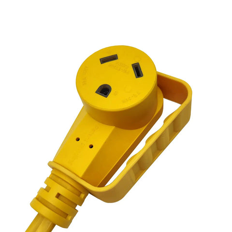 Tailgate Ready RV 30A Extension Cord With TT-30 Plug And Receptacle, Rotatable Connector Puller Handle in yellow