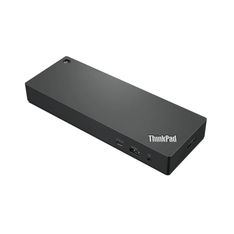 Heavy Duty Thunderbolt 4 Notebook Docking Station With 230 Watt Power Delivery And Matte Black Finish for Work Laptops side view showing ports.