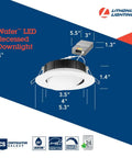 Ultra Thin 4 Inch LED Wafer Downlight With Adjustable Gimbal, Switchable Color Temperature dimensions and specs
