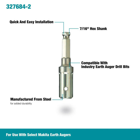 Heavy Duty Earth Auger Bit Adapter A For Quick Tool Free Install Steel Construction Built To Last Compatible With Industry Auger Bits And XGD01 Earth Drill Easy Fit And Reliable Performance showing steel adapter with hex shank.