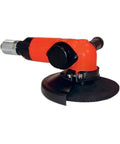 Heavy Duty Pneumatic Angle Grinder And Air Sanding Tool For Metal Polishing Deburring Compressor Powered Finisher Built Tough For Continuous Shop Fabrication Jobs Pro Shop Ready Workhorse close-up view of orange and black tool.