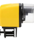 Digital Automatic Fish Food Feeder with smart timer dispenser for worry-free travel days, compact yellow design.