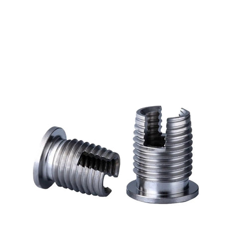 High Grade 302H Stainless Steel Self Tapping Thread Inserts Slotted Type For Fast And Easy Metalworking Repair Jobs On M8 Threads Made To Go Bump, showing two inserts.
