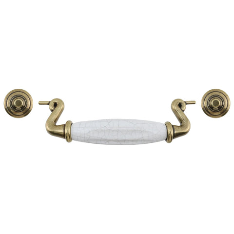 Four Pack Ceramic Drawer Pull Handles In Antique Crack Brown Four And A Half Inch Hole Distance One Hundred Fifteen Millimeter
