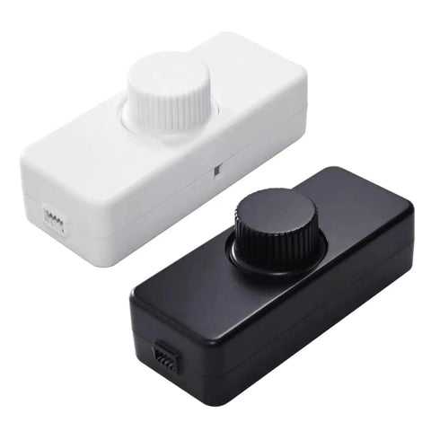Black and white Inline LED Dimmer Switch 1 Gang for Table Lamps, Trailing Edge Rotary Dimmer shown side by side