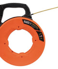 Non Conductive Fiberglass Fish Tape For Electricians, Heavy Duty 50 Foot 3 16 Inch Wire Puller With Steel Leader shown coiled.