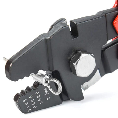 Close-up of Wire Rope Swager For Crimping Fishing Lines Up To 2.2mm Hardened Steel Jaws With Black Oxide Finish Pro Grade Heavy Duty Crimp Tool