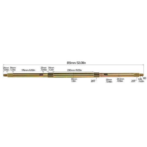 Heavy Duty 32 Inch Rear Axle Kit with detailed measurements