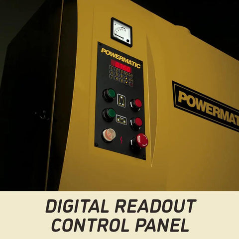 Digital readout control panel of Heavy Duty 37 Inch Wide Belt Sander 20 Horsepower Industrial Woodworking Station.
