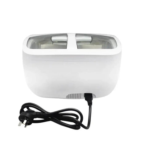 Heavy Duty 2.5L Ultrasonic Cleaner With Smart Digital Timer And Heating Element Ultra Quiet Jewelry Watch Veggie Scrubber Includes Stainless Steel Basket, viewed from the side with power cord.