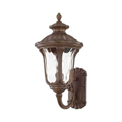 Oxford Style 1 Light Imperial Bronze Cast Aluminum Wall Lantern With Amber Water Glass for traditional outdoor lighting on porch.